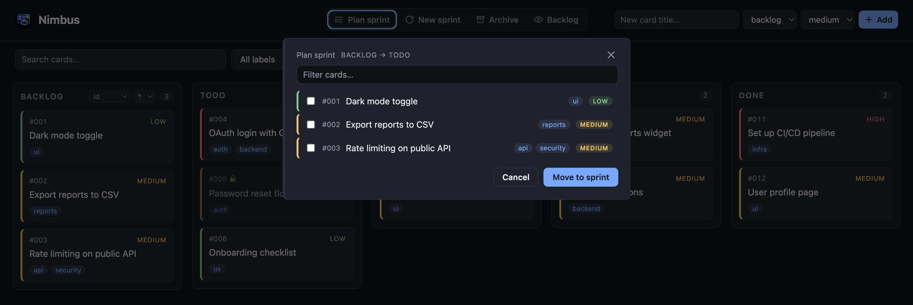 The Plan sprint modal